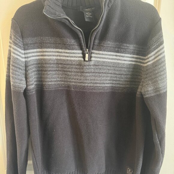 Calvin Klein Jeans Sweater Men's Large Black Quarter Zip Long Sleeve - Picture 1 of 7